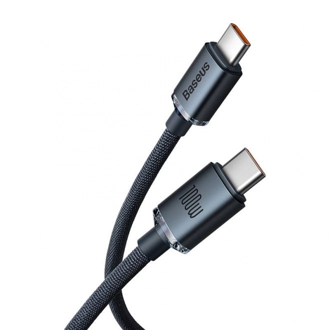 Baseus Crystal Shine kabel USB-C na USB-C, 100W, 1,2 m – Černý