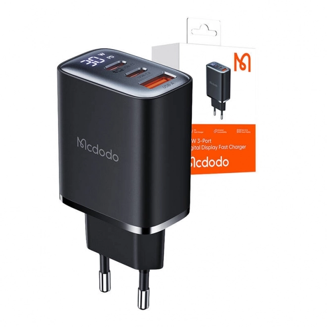Mcdodo nabíječka s displejem 2xUSB-C + USB-A, 30W černá