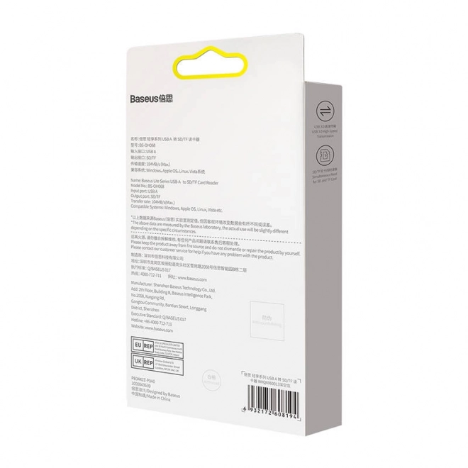 Čtečka paměťových karet SD/TF řady Baseus Lite, USB (šedá)
