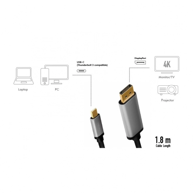 Kabel USB-C na DP, 4K 60Hz, hliník 1,8 m