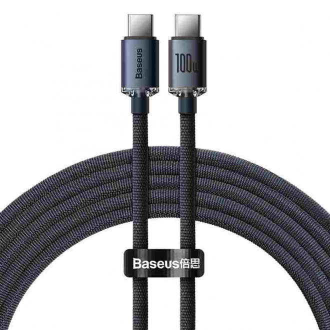 Baseus Crystal Shine kabel USB-C na USB-C, 100W, 1,2 m – Černý