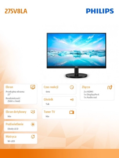 Monitor 275V8LA 27" VA HDMIx2 DP Reproduktory