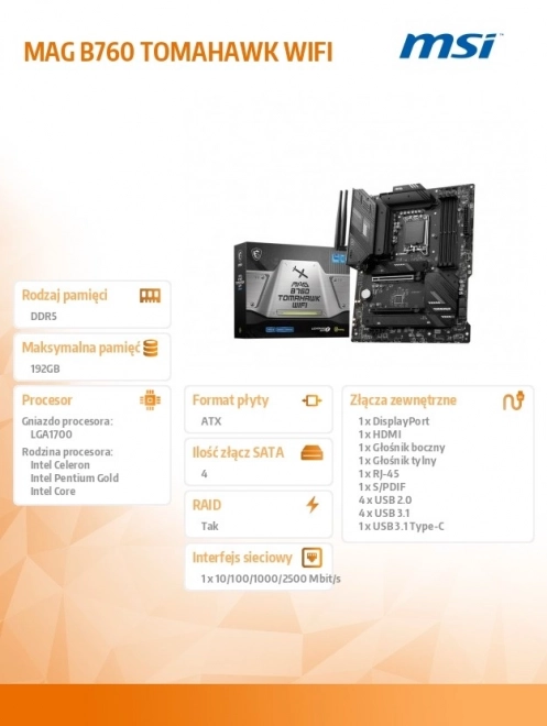 Základní deska MAG B760 TOMAHAWK WIFI s1700 4DDR5 DP/HDMI ATX