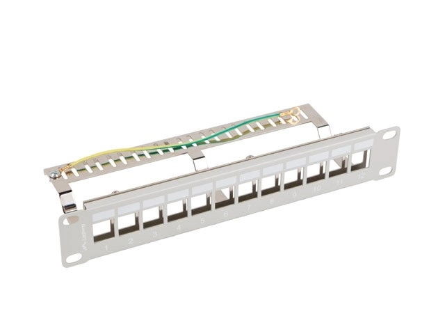 Patch panel 12 portů 1U 10 palců FTP s organizérem pro keystone moduly šedý