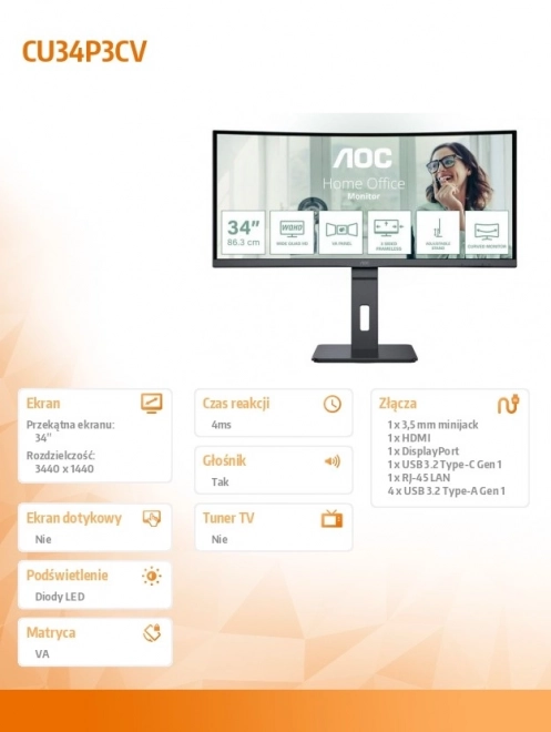 Zakřivený monitor AOC CU34P3CV 34" 100Hz VA