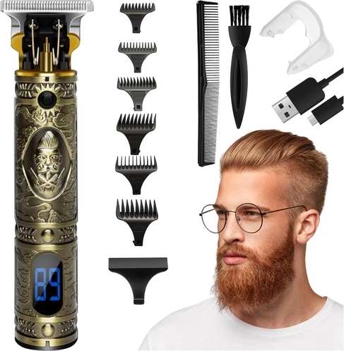 Zlatý zastřihovač vlasů a vousů 4v1 SOULIMA s LCD displejem