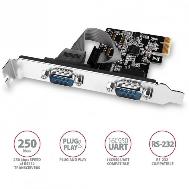 Řadič PCEA-S2N PCIe 2x sériový port RS232 250 Kb/s, včetně SP a LP