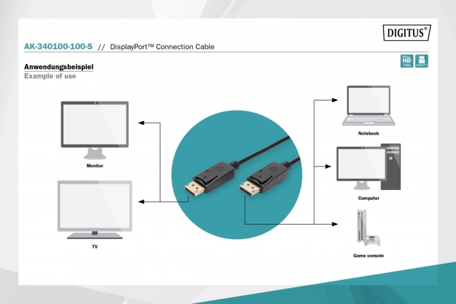 Propojovací kabel DisplayPort s 1080p 60Hz FHD zacvakávací typ DP/DP M/M 10m černý