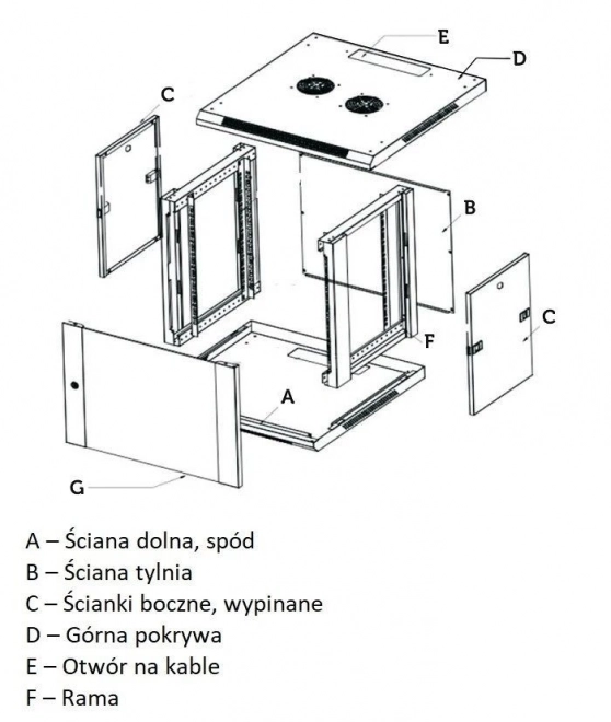 Nástěnná rack skříň 12U 600×450, šedá, prosklené dveře EXTRALINK