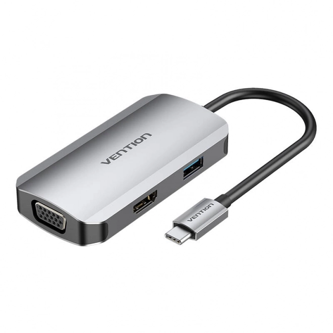 USB-C dokovací stanice Vention s HDMI, VGA, USB 3.0, PD - šedá