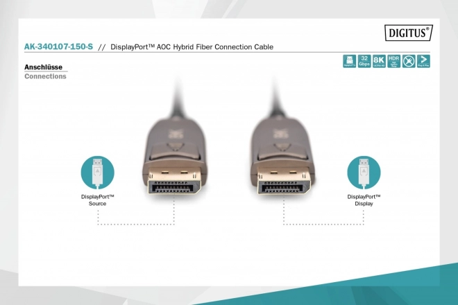 AOC DisplayPort 1.4 8K/60Hz UHD DP/DP M/M hybridní propojovací kabel černý – 15 m