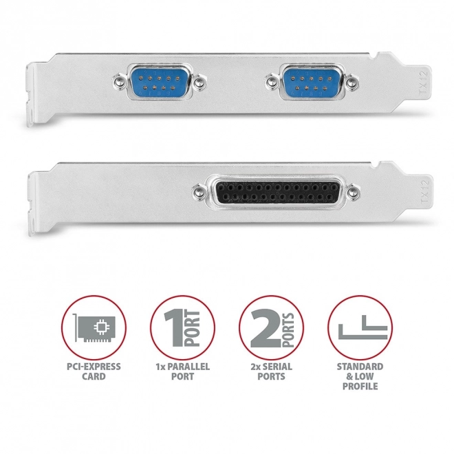 PCEA-PSN PCIe řadič 1x paralelní port LPT + 2x sériový port RS232 250 kb/s, SP a LP v ceně