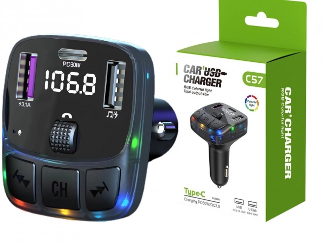 Multifunkční automobilový FM transmitter s rychlonabíjením
