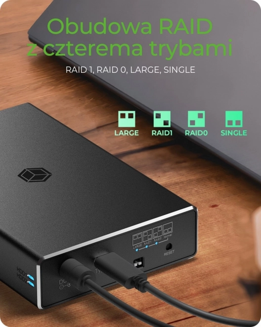 Externí Raid kryt IB-RD2253-C31 pro 2,5 SATA HDD na USB 3.2 Gen 2, RAID 0,1, JEDEN, VELKÝ