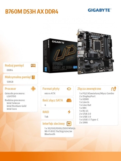 Gigabyte B760M DS3H AX DDR4 základní deska