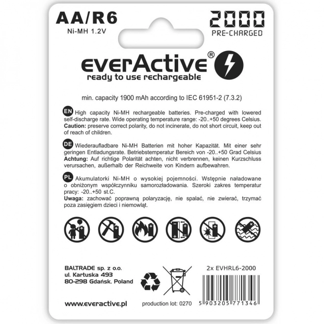 Dobíjecí baterie R6/AA 2000 mAH, blistr 2 ks Technologie Ready To Use
