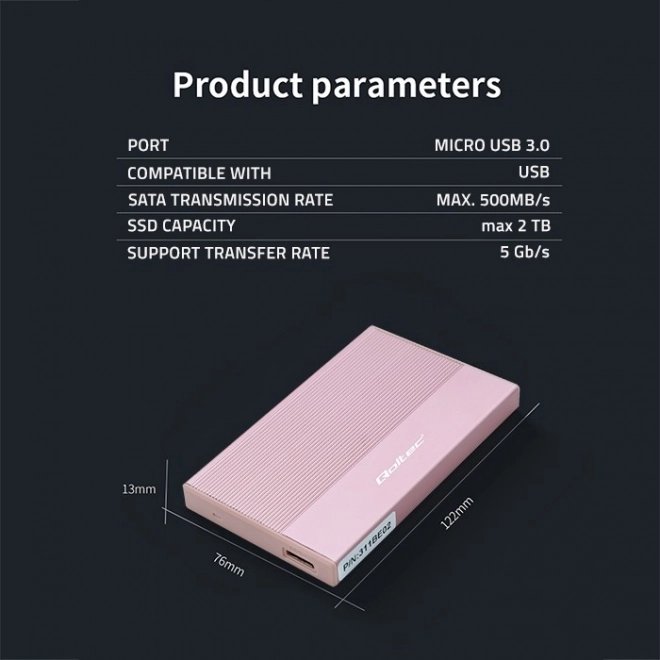 Skříň | Klec pro 2,5" SSD HDD | SATA | USB 3.0 | Super speed 5Gb/s | 2TB | Růžová barva