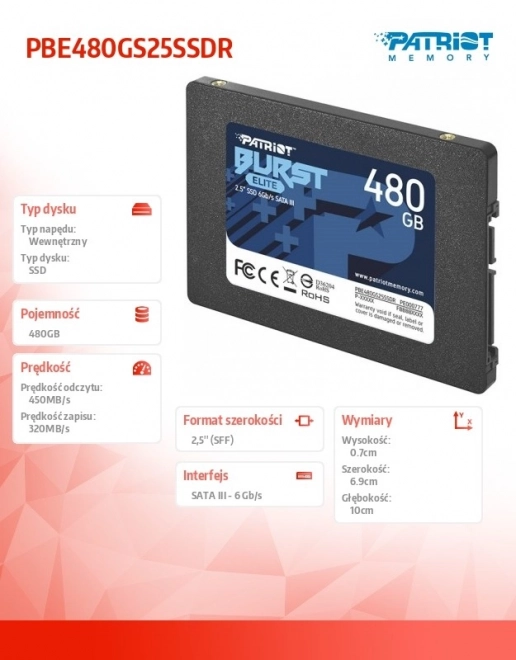 SSD 480GB Burst Elite 450/320MB/s SATA III 2,5
