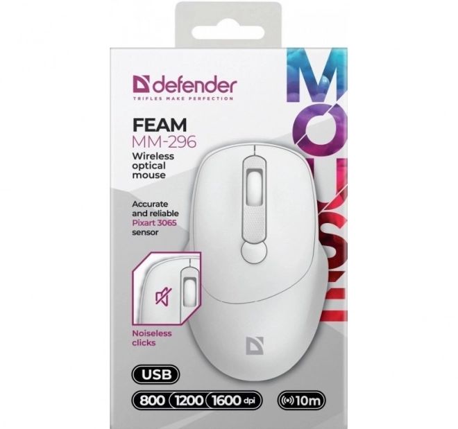 Bezdrátová myš s tichým klikáním FEAM MM-296 RF 1600 DPI Bílá
