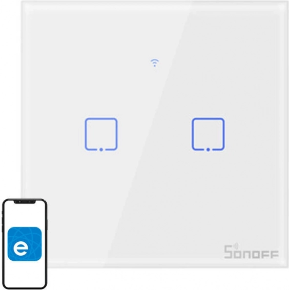 Chytrý dotykový vypínač SONOFF T1 EU TX, 2kanálový, Wi‑Fi + RF 433