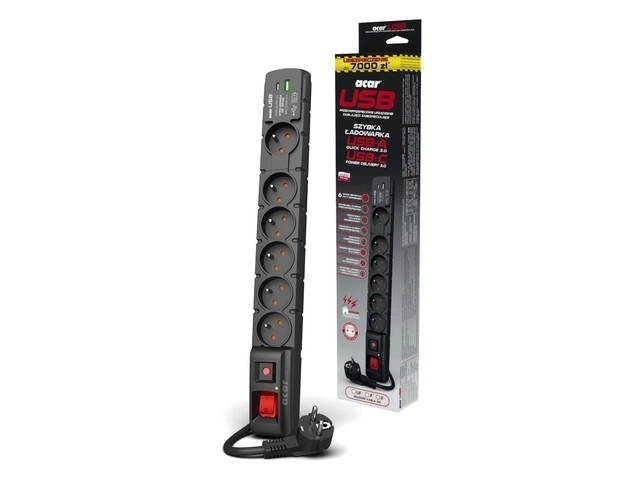 Napájecí lišta S6 USB A+C 5M 6X 230V PD3.0 QC černá
