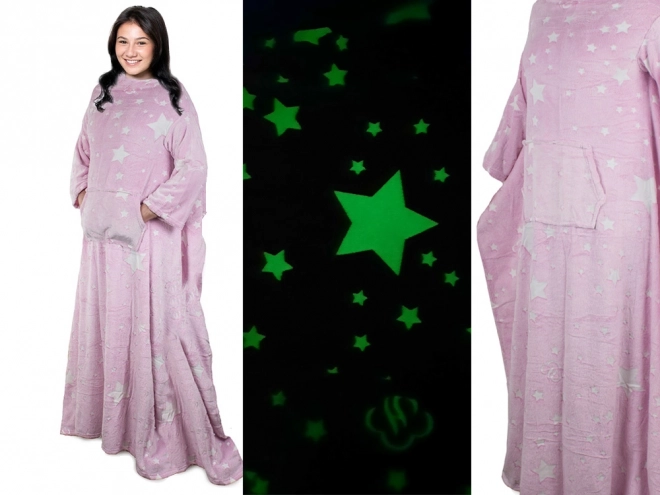 Deka s rukávy fleece teplá mikina župan neonový – růžová