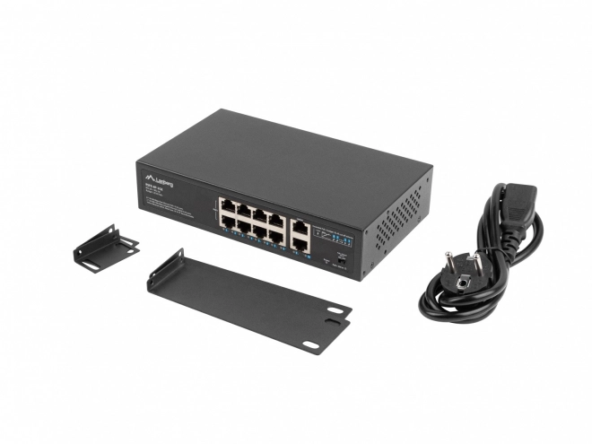 LANBERG 8portový PoE+ switch 10/100 Mb/s se 2× gigabitovým uplinkem do racku