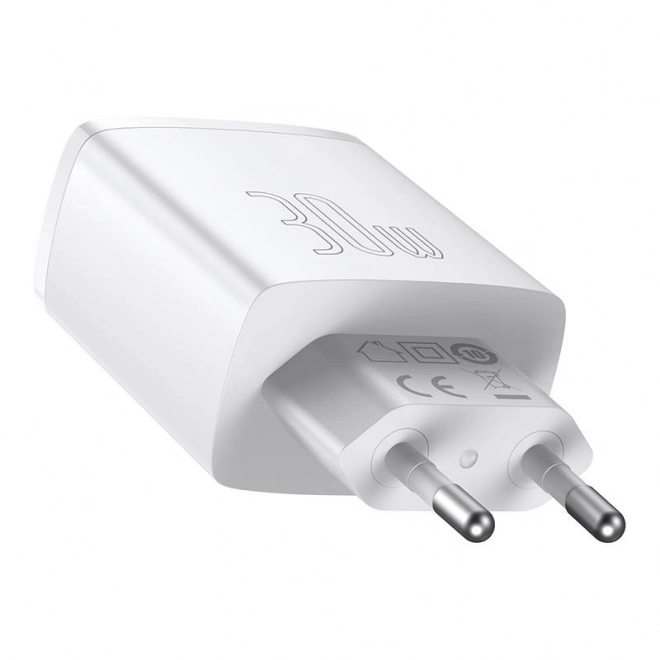 Baseus Compact Quick Charger, 2xUSB, USB-C, PD, 3A, 30W (bílá)