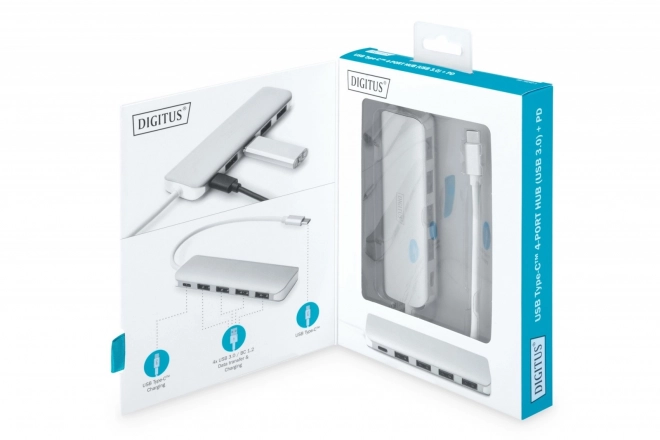 USB 3.0 SuperSpeed 4-portový HUB/Centrátor s napájením typu C, hliník