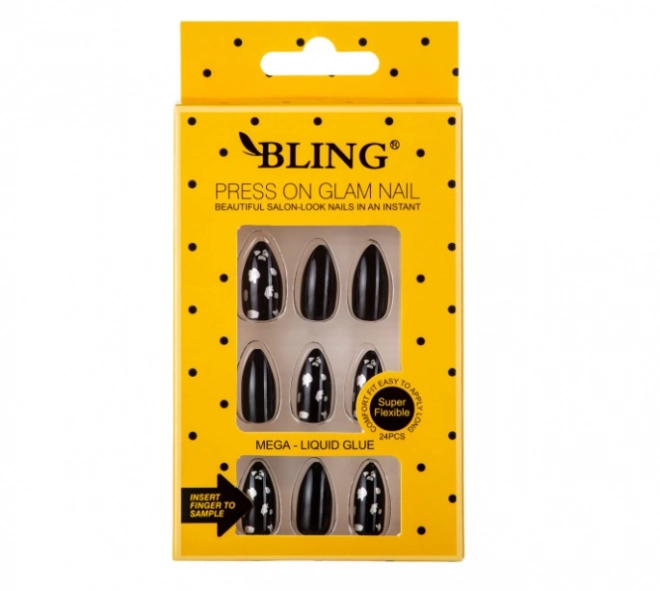 Umělé nehty, Tips BLING (24 ks) - černé a stříbrné