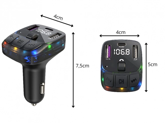 FM Bluetooth vysílač s USB a USB-C nabíjením