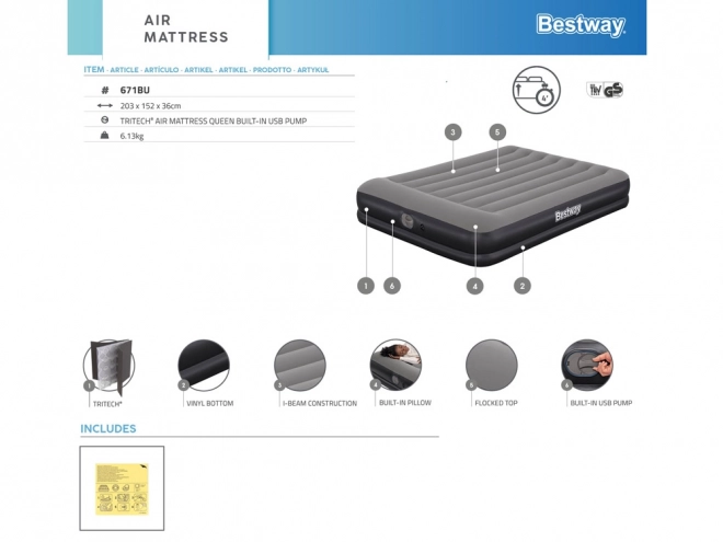 Nafukovací matrace Tritech s USB pumpou