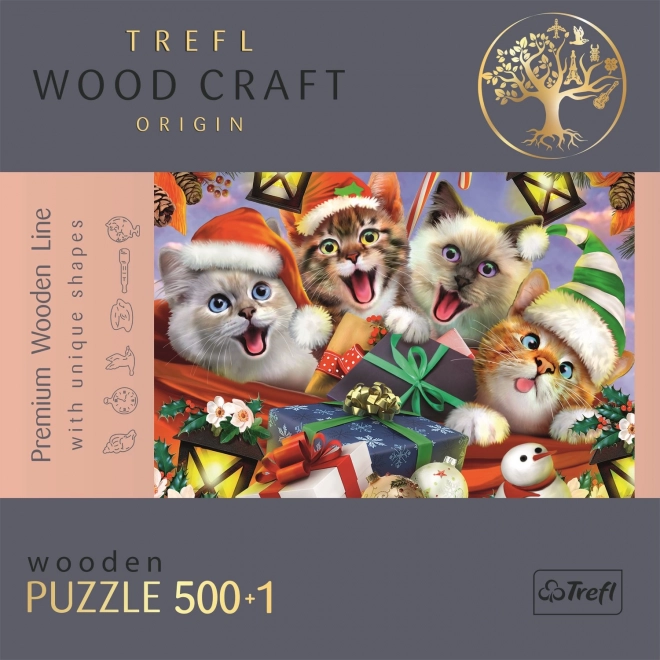 Dřevěné puzzle Vánoční kočky 501 dílků
