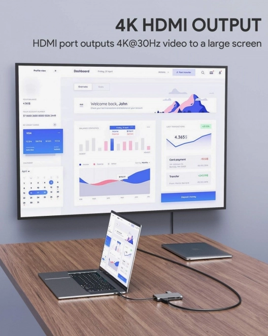 CB-C91 hliníkový USB-C HUB | 8v1 | RJ45 Ethernet 10/100/1000Mbps | 3xUSB 3.1 | HDMI 4k@30Hz | SD a micro SD | USB-C Power Delivery 100W