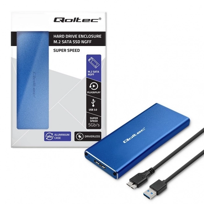 Skříň | Šachta pro disk M.2 SSD | SATA | NGFF | USB 3.0 | Superspeed 5Gb/s | 2TB | Modrá
