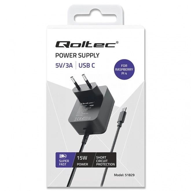 Nabíječka Super FAST PD pro Raspberry PI 4 | USB-C | 15W | 5V | 3A | Černá