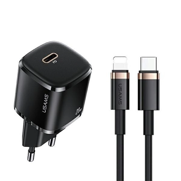 1xUSB-C T36 20W síťová nabíječka + kabel pro rychlé nabíjení Lightning PD3.0 – Černá