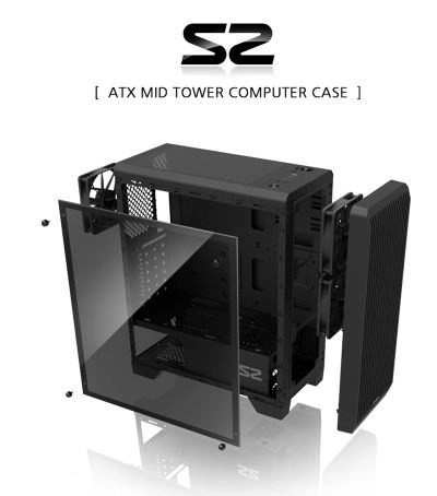 S2 ATX Mid Tower PC Case 120mm ventilátor