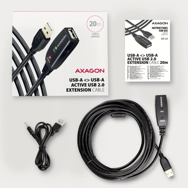 Axagon USB 2.0 Aktivní Prodlužovací Kabel 20m