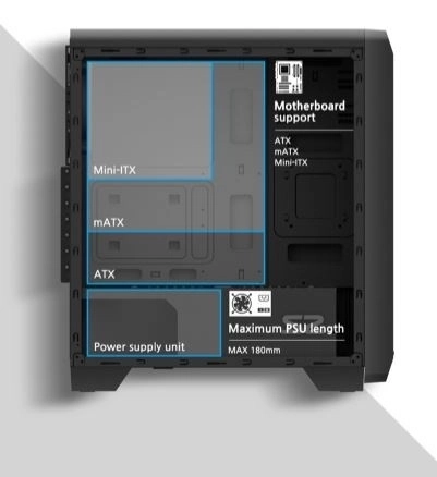 S2 ATX Mid Tower PC Case 120mm ventilátor