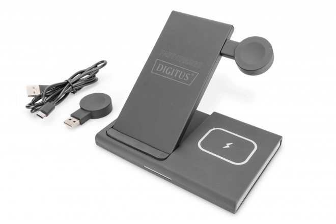 Skládací indukční nabíjecí stanice 3v1 15W MagSafe + Qi 1m USB černá
