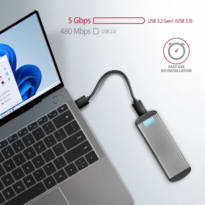 EEM2-SA Bezšroubové hliníkové externí pouzdro USB 3.2 GEN 1 M.2 SATA SSD