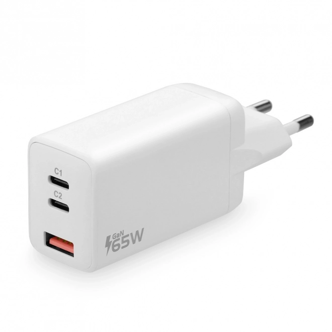 Bílá rychlonabíječka USB/USB-C QC4+ 65W s technologií GaN