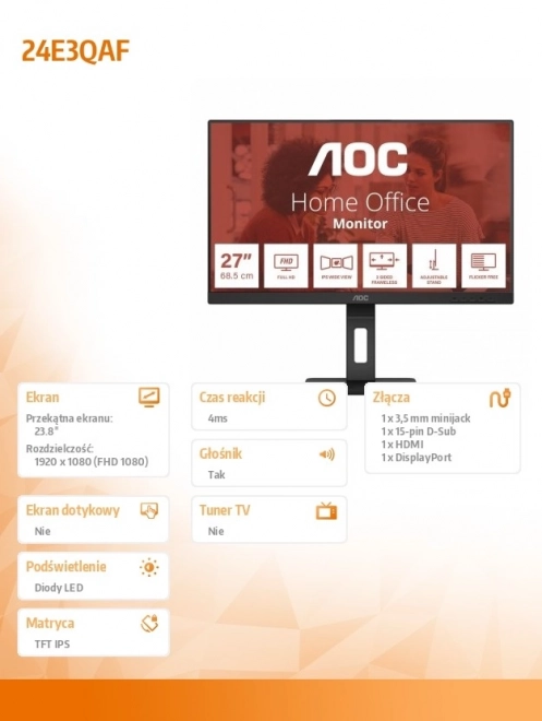 Monitor AOC 24 palců IPS HDMI DP Pivot reproduktory