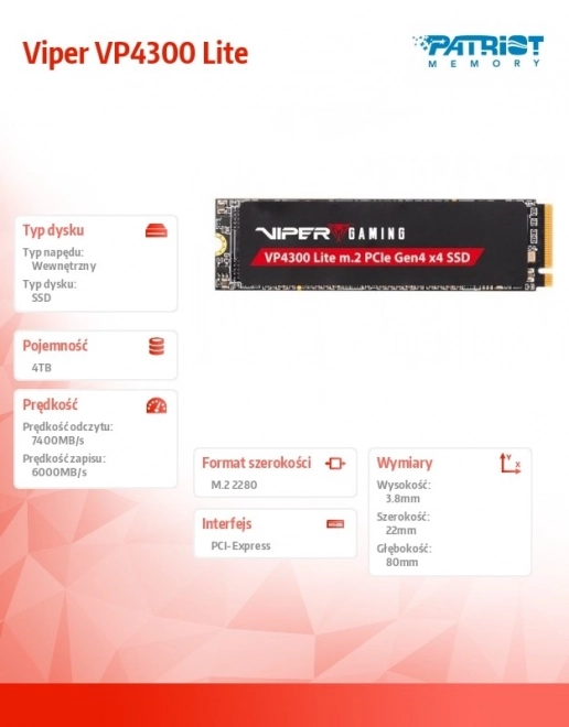SSD disk 4TB Viper VP4300 Lite s podporou her PS5