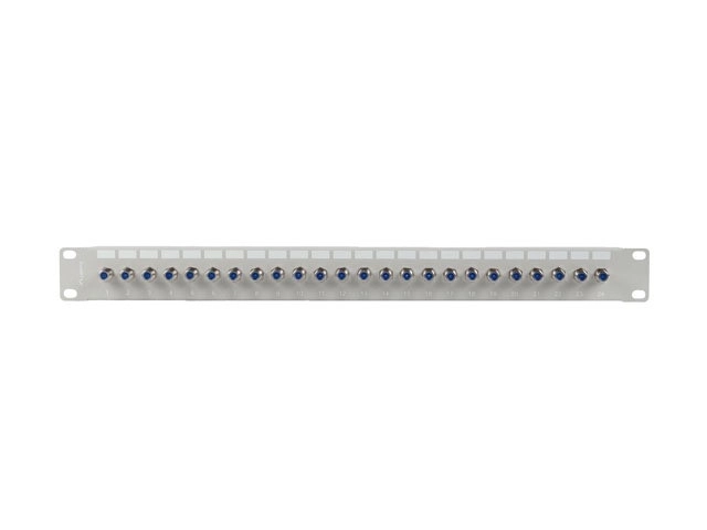 Šedý patch panel s 24 porty typ F
