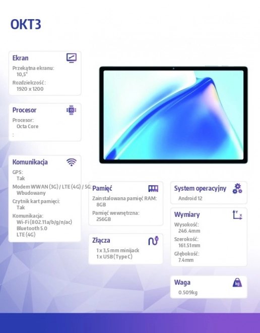 Tablet 10,5 palce 4G modrý 18/256 GB