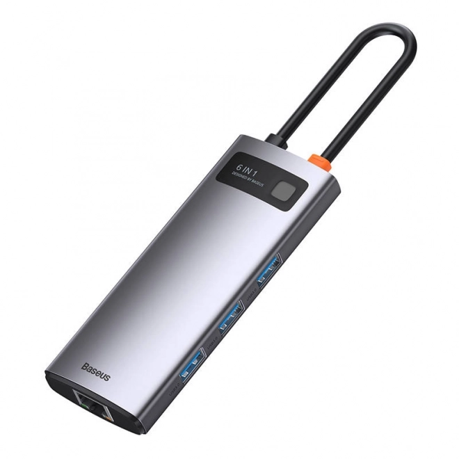Hub 6v1 Baseus Metal Gleam Series, USB-C na 3x USB 3.0 HDMI USB-C PD Ethernet RJ45