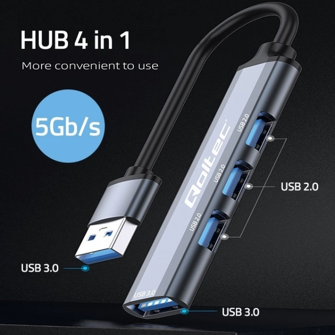 Adaptér USB 3.0 hUB 4v1 | USB 3.0 | 3x USB 2.0