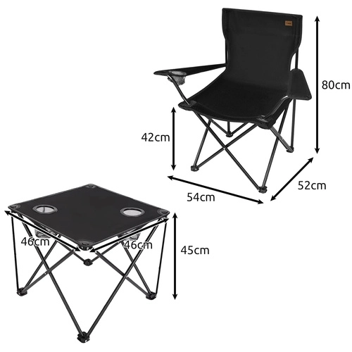 Set pro kempování a rybaření - 2 skládací černé židle a stolek